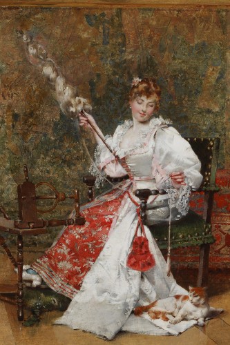 Paintings & Drawings  - The Spinner  -  E. Toudouze, France, Circa 1885