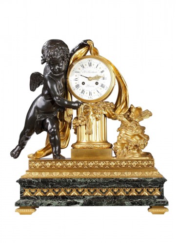 Gilded & Patinated "Cupid" Clock Signed F. Berthoud, France circa 1880