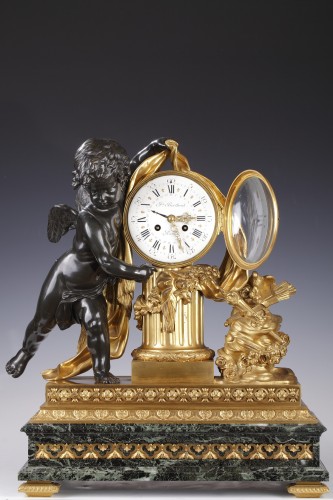 19th century - Gilded &amp; Patinated &quot;Cupid&quot; Clock Signed F. Berthoud, France circa 1880