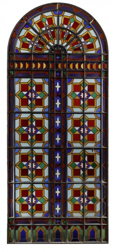  Polychrome Stained Glass Window, France circa 1900