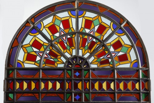  Polychrome Stained Glass Window, France circa 1900 - Architectural & Garden Style 