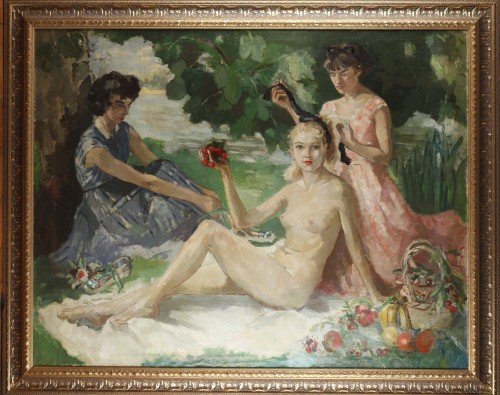 "Déjeuner sur l"herbe" signé Titi Gourdon, France, XXe siècle