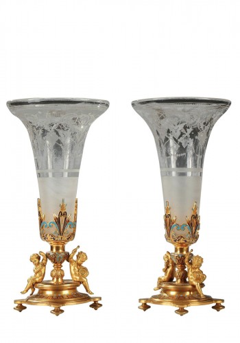 Pair of Trumpet Vases Attributed to A. Giroux, France, Circa 1880