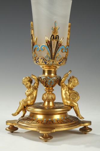 Objet de décoration Cassolettes, coupe et vase - Paire de vases cornets attribués à A. Giroux, France circa 1880