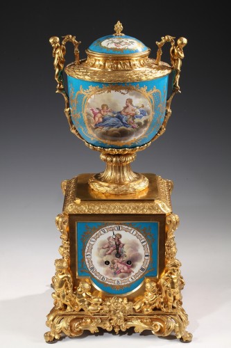 Horology  - &quot;Sèvres&quot; Porcelain and Gilded Bronze Clock with Putti, France, c. 1845
