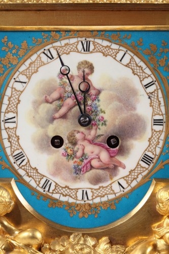 19th century - &quot;Sèvres&quot; Porcelain and Gilded Bronze Clock with Putti, France, c. 1845