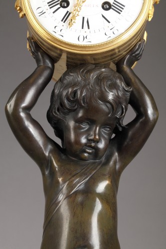 Horology  - Patinated and Gilded Bronze Putti Clock by E. Hazart, France, Circa 1880