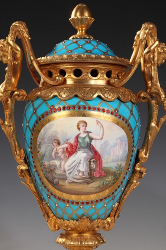 Pair of Gilt Bronze and Enameled &quot;Sèvres&quot; Porcelain Vases, France, c. 1880 - 