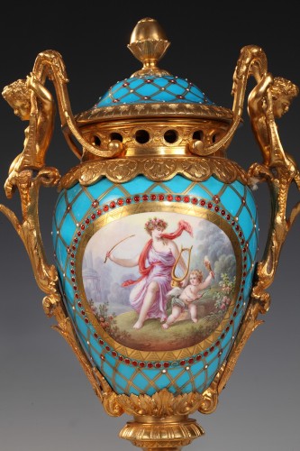 19th century - Pair of Gilt Bronze and Enameled &quot;Sèvres&quot; Porcelain Vases, France, c. 1880