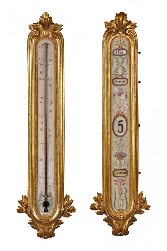 Giltwood Thermometer & Perpetual Calendar attr. to F. Linke, France, c.1880