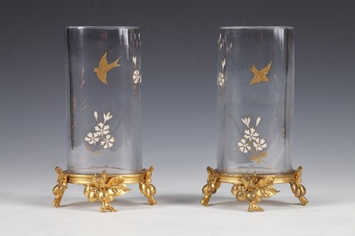  Pair of &quot;Japonisme&quot; Baccarat Crystal &amp;Gilded Bronze Vases, France, c. 1880 - Decorative Objects Style 