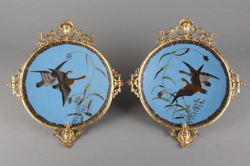 Fine Pair of “Cloisonne” Enamel Dishes attr. to A. Giroux, France, c. 1880 - Decorative Objects Style 