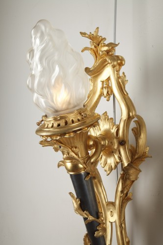 Lighting  - Pair of Louis XVI Style Torch Wall-Lights by Gagneau, France, circa 1880