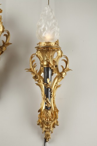 Pair of Louis XVI Style Torch Wall-Lights by Gagneau, France, circa 1880 - 