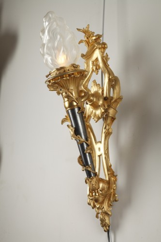 19th century - Pair of Louis XVI Style Torch Wall-Lights by Gagneau, France, circa 1880