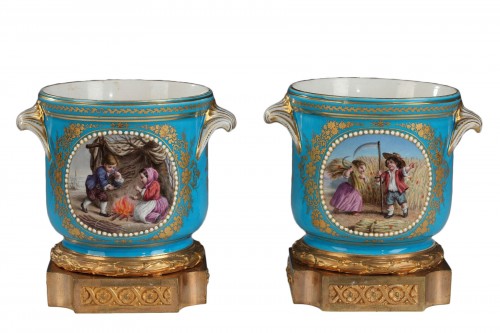 Pair of Louis XVI Style "Sèvres" Porcelain Glass-Coolers, France c. 1880