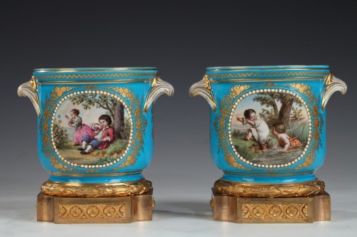 Porcelain & Faience  - Pair of Louis XVI Style &quot;Sèvres&quot; Porcelain Glass-Coolers, France c. 1880