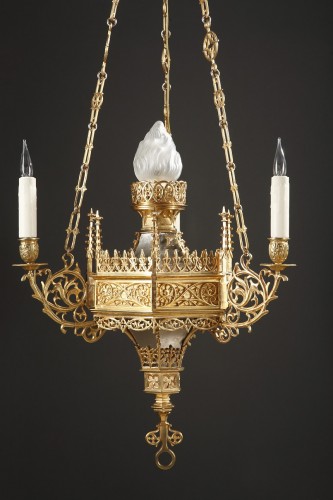 Lustre néo-Gothique attribué à F. Barbedienne, France fin XIXe siècle - Luminaires Style 
