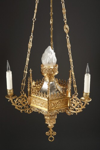 Luminaires Lustre - Lustre néo-Gothique attribué à F. Barbedienne, France fin XIXe siècle