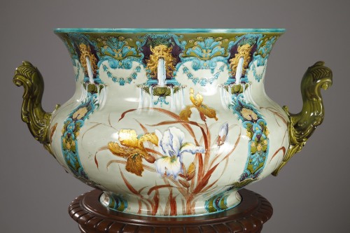 Jardinière en porcelaine de Gien, France circa 1880 - Objet de décoration Style 