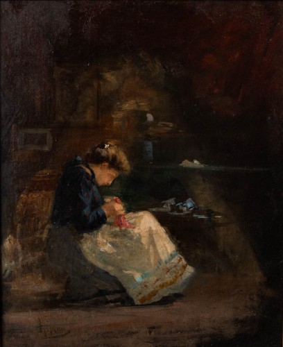 Louis Appian (1862-1896) La brodeuse  - Paintings & Drawings Style 