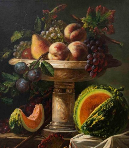 Still life with grapes and peaches and pears - François-Frédéric Grobon (1815-1902) - Paintings & Drawings Style 