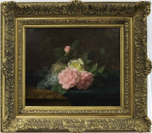Jules Ferdinand MEDARD (c. 1855 - 1925) - Jetée de roses sur un entablement - Tableaux et dessins Style Art nouveau