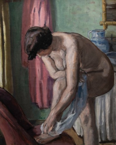 Albert ANDRE (1869 -1954)  - Naked woman, standing wiping - Paintings & Drawings Style Art Déco