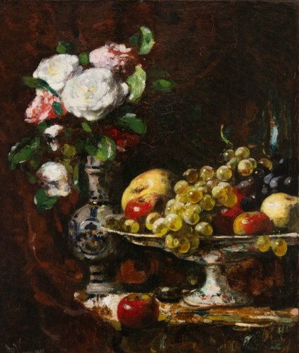 François VERNAY (1821 -1896)  - Fruits cobbler with flowers 