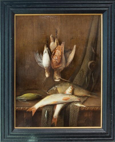 Jean-Claude Pizzetty dit Claudius Pizzetta (1832 -1894), Nature morte aux poissons - Tableaux et dessins Style Napoléon III