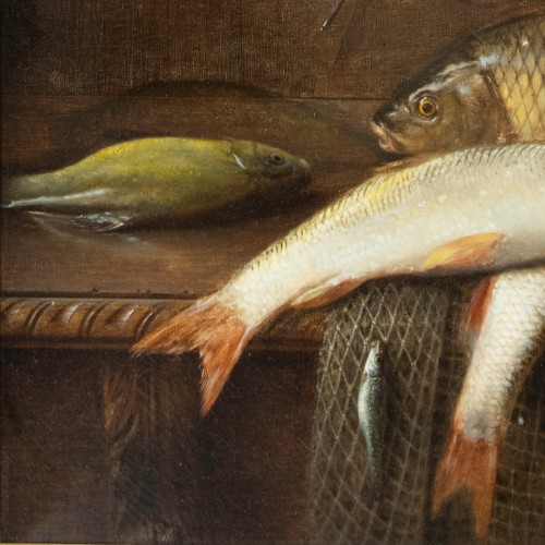 XIXe siècle - Jean-Claude Pizzetty dit Claudius Pizzetta (1832 -1894), Nature morte aux poissons