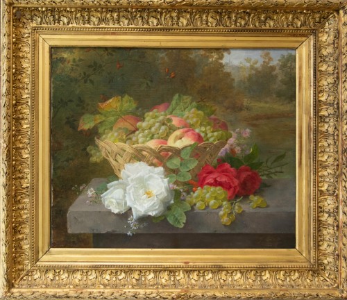 Jules Ferdinand MEDARD (1855 - 1925) - Jetée de fleurs devant une corbeille de fruits