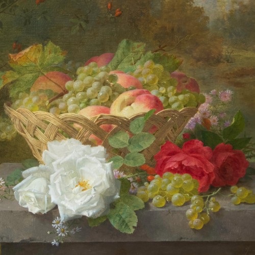 XIXe siècle - Jules Ferdinand Medard (1855 - 1925) - Panier tressé aux fruits et aux fleurs