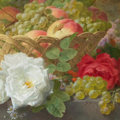 Jules Ferdinand Medard (1855 - 1925) - Panier tressé aux fruits et aux fleurs - Napoléon III