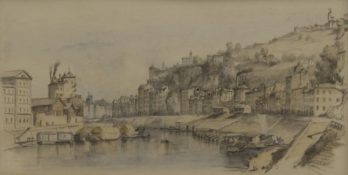 Alfred de Courville (?-1875) - View of Lyon, the banks of the Saône, north of Lyon