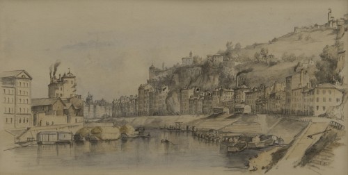 Alfred de Courville (?-1875) - Vue de Lyon, les quais de Saône au nord de Lyon