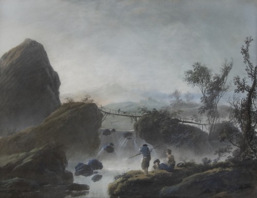 Jean-Baptiste PILLEMENT (1728 - i1808)  Fishermen near a waterfall
