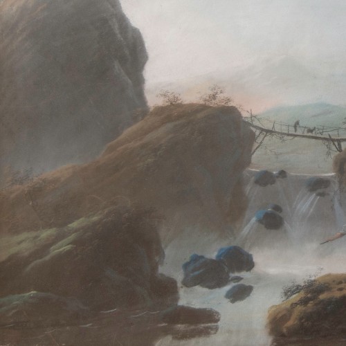 Jean-Baptiste Pillement (1728 - 1808) - Pêcheurs près d'une cascade - Tomaselli Collection