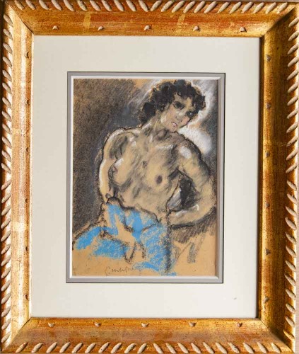 Pierre Combet-Descombes (1885 -1966) - Nu féminin au drapé bleu - Tableaux et dessins Style Art nouveau