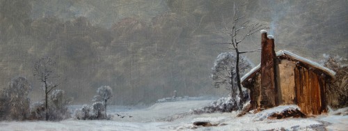 Antiquités - Fleury CHENU (1833–1875) Winter Landscape in Bresse