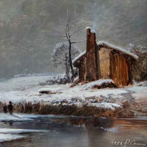 19th century - Fleury Chenu (1833–1875) Winter Landscape in Bresse