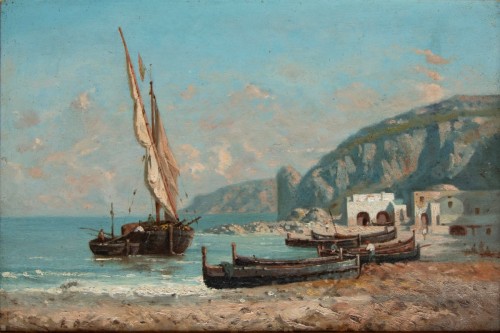 Antoine Ponthus-cinier (1812-1885), The Rock Seen From The Beach Of Capri ( - Paintings & Drawings Style Napoléon III