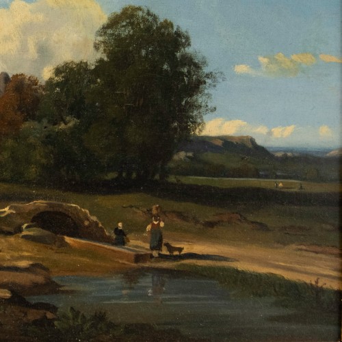Antiquités - Antoine PONTHUS-CINIER (1812–1885), Animated Landscape with a Small Bridge