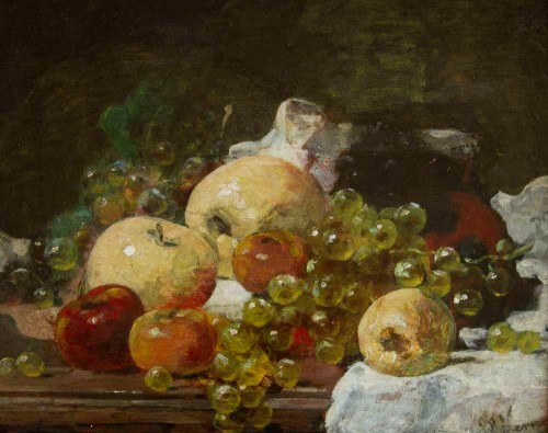 François Vernay (1821-1896), Nature morte avec pommes et raisins