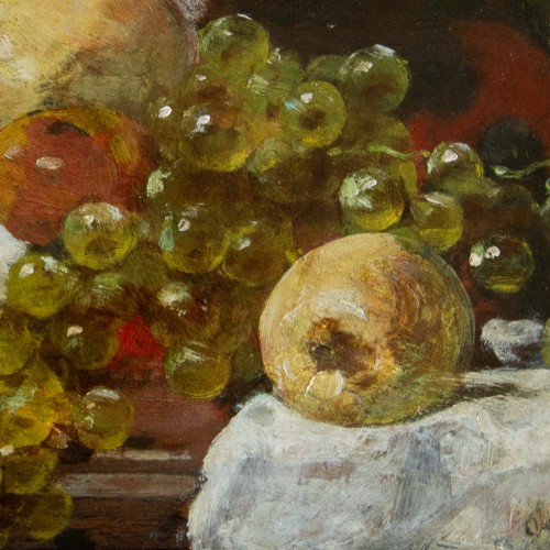 19th century - François Vernay (1821-1896), Still Life With Apples And Grapes