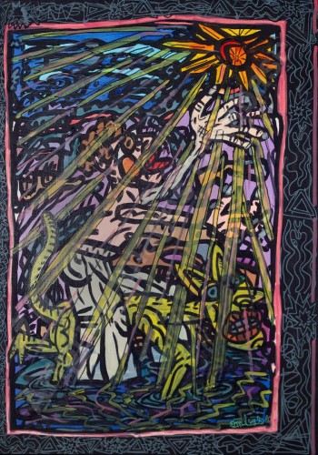 Robert Combas (1957) The Sun Watcher Who Seeks The Light With His Yellow Cat