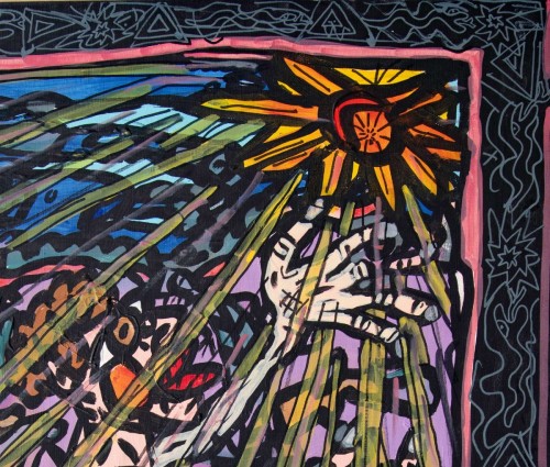 Robert Combas (1957) The Sun Watcher Who Seeks The Light With His Yellow Cat - Paintings & Drawings Style Art nouveau