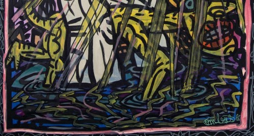 Art nouveau - Robert Combas (1957) The Sun Watcher Who Seeks The Light With His Yellow Cat