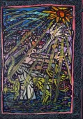 Robert Combas( 1957) Le regardeur de soleil qui cherche la lumière avec son chat jaune