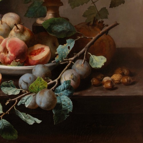 19th century - Jean-louis Bonthoux (1828-1875) Still Life With Pomegranate, Peaches,...